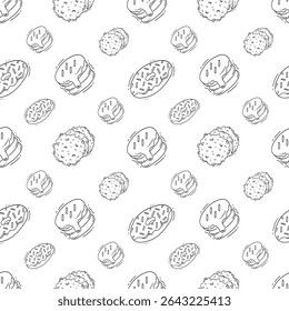 Patrón de alimentos. Patrón inconsútil de comida rápida. Doodle patrón inconsútil de alimentos y bebidas. Fondo de alimentos