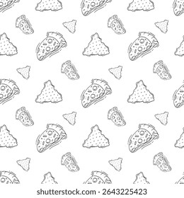 Patrón de alimentos. Patrón inconsútil de comida rápida. Doodle patrón inconsútil de alimentos y bebidas. Fondo de alimentos