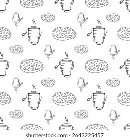 food pattern. fast food seamless pattern. doodle food and beverage seamless pattern. food background