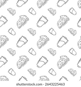 food pattern. fast food seamless pattern. doodle food and beverage seamless pattern. food background