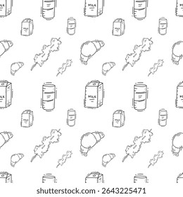 Nahrungsmuster. Fast Food nahtlose Muster. doodle Lebensmittel und Getränk nahtlose Muster. Lebensmittelhintergrund