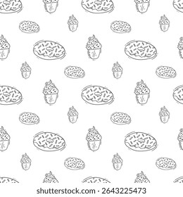 food pattern. fast food seamless pattern. doodle food and beverage seamless pattern. food background
