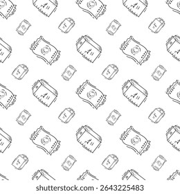 Patrón de alimentos. Patrón inconsútil de comida rápida. Doodle patrón inconsútil de alimentos y bebidas. Fondo de alimentos