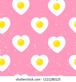 Food Pattern With Fried Egg In The Shape Of Heart On Pink Background. Ornament For Textile And Wrapping. Vector.