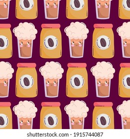 food pattern funny happy cartoon coffee bottle and smoothies vector illustration