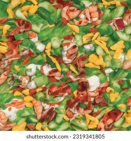 Food pattern hand drawn graphics background cucumber shrimp mozzarella