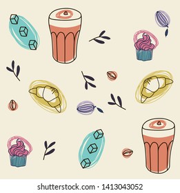 Food pattern hand drawn illustration isolated on background
