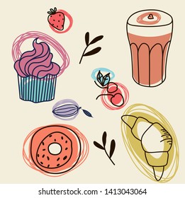 Food pattern hand drawn illustration isolated on background