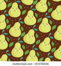 food pattern happy cartoon funny cute fruit pears vector illustration