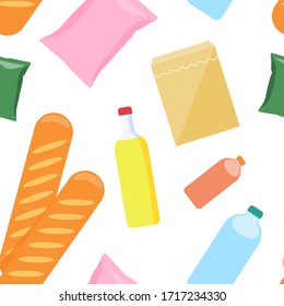 Patrón alimentario aislado en un fondo blanco. Entrega de alimentos. Donación de alimentos