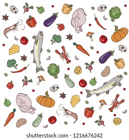 food pattern on a white background