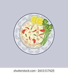 Food pattern, papaya salad, chili, garlic, tomato, beans, vegetables, lime, papaya, red, orange, fabric pattern, art