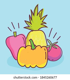 food pattern pineapple pepper tomato and pumpkin design vector illustration