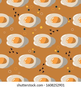 Food pattern. Repeated fried egg. Cartoon image. Editable modular vector.