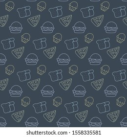 Food Pattern Seamless Background, Bakery, Pizza, Bread, Muffin And Hamburger
