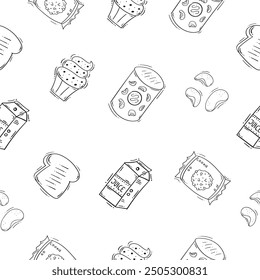 food pattern, seamless pattern of food and beverage in hand drawn style pattern background