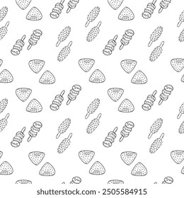 food pattern, seamless pattern of food and beverage in hand drawn style pattern background