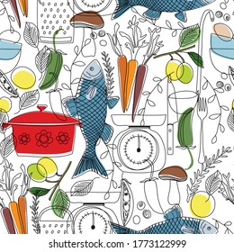 Food pattern seamless hand drawn design . Kitchen and home decoration series.