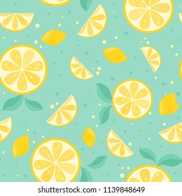 Food pattern with sunny lemon. Vector seamless lemon bright pattern. Fresh yellow color lemon background