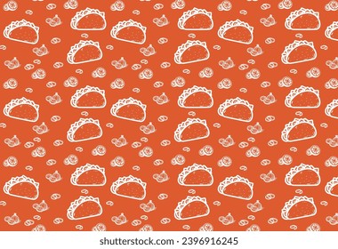 Food pattern, template with tacos, fast foods, for design backgrounds