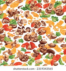 Food pattern vector graphics realistic background noodles with mushrooms