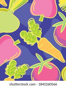 food pattern vegetables fresh organic contour layout vector illustration