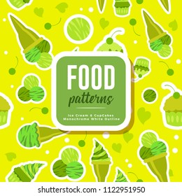 Food Patterns : Cupcakes & Ice Cream White Outline Monochrome