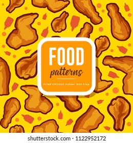 Food Patterns : Fried Chicken Color Outline 