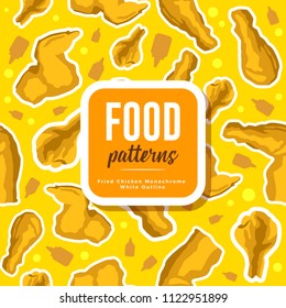 Food Patterns : Fried Chicken White Outline Monochrome