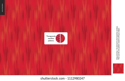 Food patterns, fruit, pomegranate skin - vector seamless pattern of pomegranate rind - red uneven colored striped simple geometrical texture