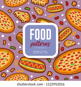 Food Patterns : Hotdog & Pizza Color Outline 