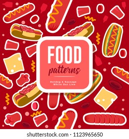 Food Patterns : Hotdog & Sausage White Outline