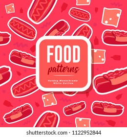 Food Patterns : Hotdog White Outline Monochrome
