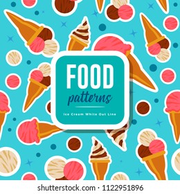 Food Patterns : Ice cream White Outline 