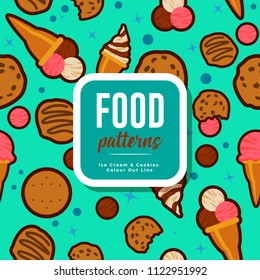 Food Patterns : Ice Crem & Cookies Color Outline