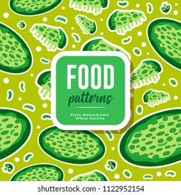 Food Patterns : Pizza White Outline Monochrome