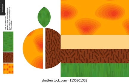 Modalidades alimentarias, verano - fruta, textura de albaricoque, mitad de la imagen de albaricoque lateral - cuatro formas impecables de pulpa firme de albaricoque, corteza lisa anaranjada amarilla, semilla de textura suave granulada, hoja verde