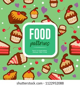 Food Patterns : Tart & Cupcakes Color Outline