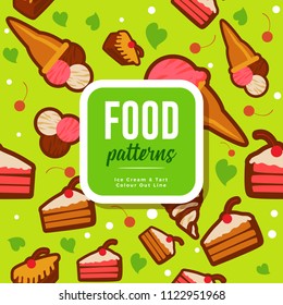 Food Patterns : Tart & Ice Cream Color Outline 