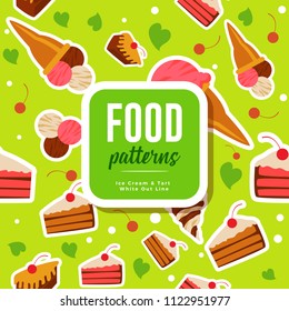 Food Patterns : Tart & Ice Cream White Outline 