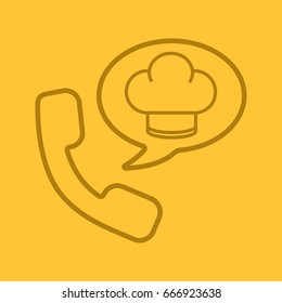 Food phone order color linear icon. Handset with chef's hat inside speech bubble. Thin line outline symbols on color background. Vector illustration