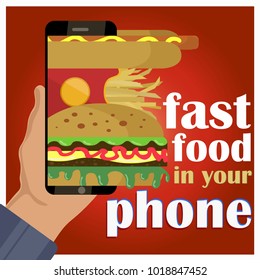food in the phone. ordering food. with the text