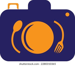 Food Photo vector logo template. This design use camera logo with plate, spoon and fork. Suitable for business, photograph, vlog