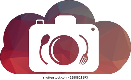 Food Photo vector logo template. This design use camera logo with plate, spoon and fork. Suitable for business, photograph, vlog