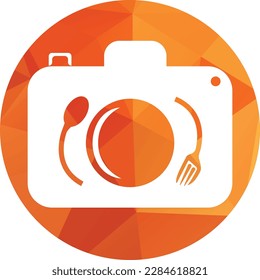 Food Photo vector logo template. This design use camera logo with plate, spoon and fork. Suitable for business, photograph, vlog