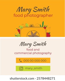 food photographer, photographer, business card, business card, visiting card, camera, food, bright business card