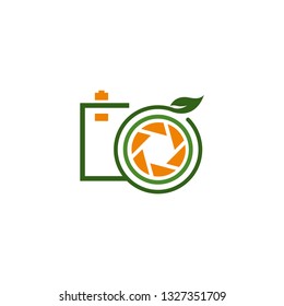 Food Photography leaf and camera combination Logo Design Icon