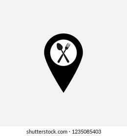 Food pin icon. Food pointer, restaurant symbol. Flat design. Stock - Vector illustration