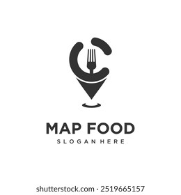 Food pin location vector logo design with fork creative unique concept Premium Vector