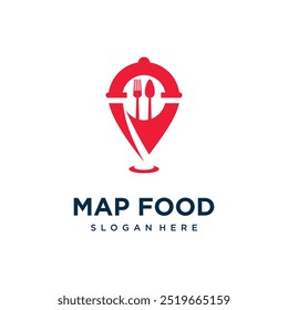 Food pin location vector logo design with fork creative unique concept Premium Vector